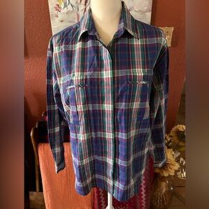 Partners By Mervyns Vintage Plaid Cotton Blend Button Up Shirt Size 14 Womens